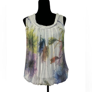 Silk Blend Sleeveless Gauzy Top Small